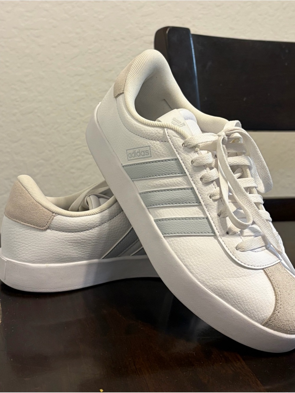 adidas White Sneakers with Light Gray Stripes and Beige Accents